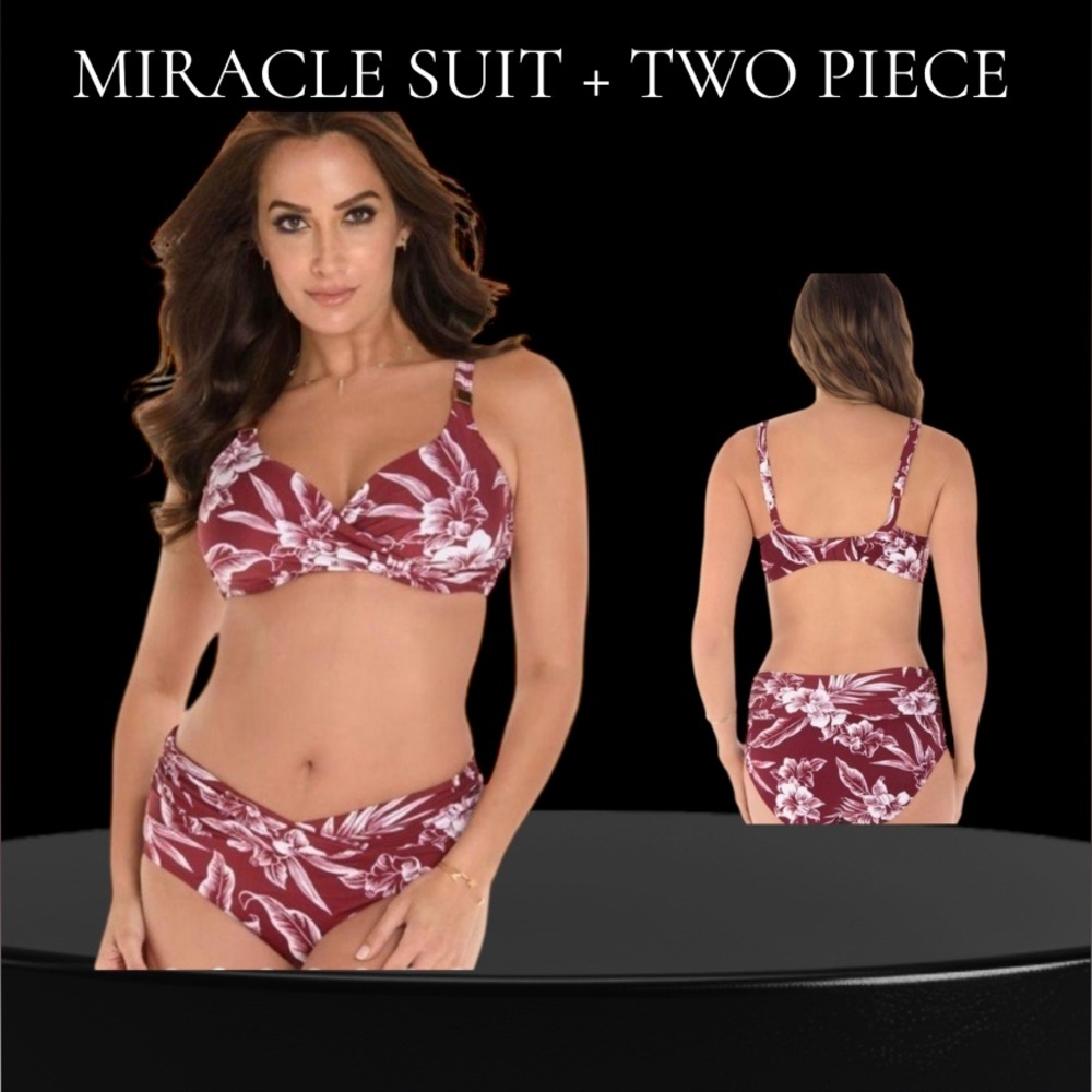 Miraclesuit Hibiskiss Norma-Jean Retro. Burgundy and cream in color